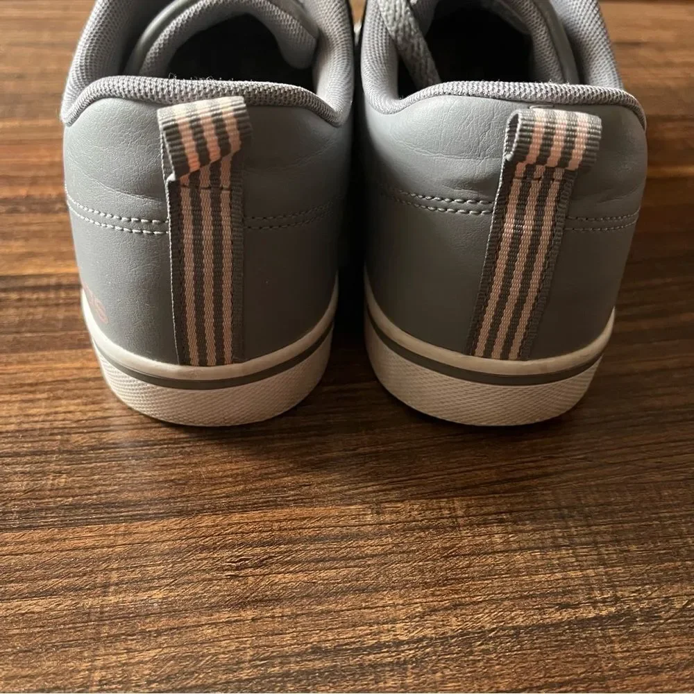 Adidas Neo VS Pace Low Top Gray Leather & Pink Stripe Sneakers Shoes Size 9